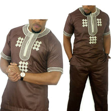 Load image into Gallery viewer, dashiki men african mens suits tops shirts pant 2 pieces set  3xl 4xl