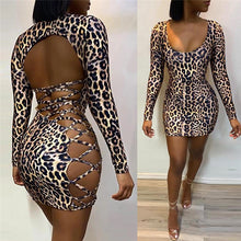 Load image into Gallery viewer, Leopard Print Backless Hollow Out Party Body con Mini Dress