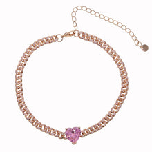 Load image into Gallery viewer, Romantic Pink Iced Out Big Heart Chokers Necklaces Silver/Rose Gold Cuban Link With Mini Cubic Zircon Chain Women Neck Jewelry