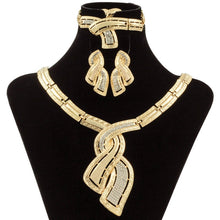 Load image into Gallery viewer, Jewelry Nigerian Crystal Necklace Hoop Earrings Women Italian Bridal Jewelry Sets Fashion African Dubai Gold