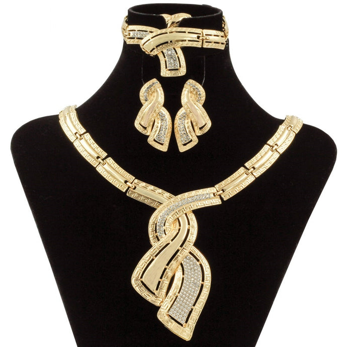 Jewelry Nigerian Crystal Necklace Hoop Earrings Women Italian Bridal Jewelry Sets Fashion African Dubai Gold