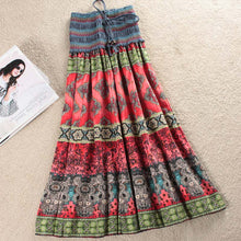 Load image into Gallery viewer, Boho Floral A-line Women's Maxi Skirt Elastic High Waist Sashes Vintage Pleated Skirt