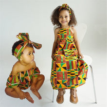 Load image into Gallery viewer, Girls African Clothing Children Bazin Riche Dashiki Fashion Cute Dresses Striped Printed Rompers for Baby with Headband