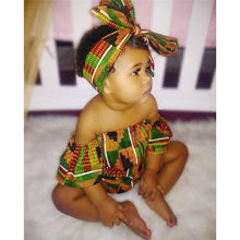 Load image into Gallery viewer, Girls African Clothing Children Bazin Riche Dashiki Fashion Cute Dresses Striped Printed Rompers for Baby with Headband