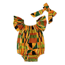 Load image into Gallery viewer, Girls African Clothing Children Bazin Riche Dashiki Fashion Cute Dresses Striped Printed Rompers for Baby with Headband