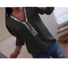 Load image into Gallery viewer, Chiffon Solid Shirt V-Neck Short Sleeve Summer Casual Loose Tops Blouse