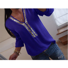 Load image into Gallery viewer, Chiffon Solid Shirt V-Neck Short Sleeve Summer Casual Loose Tops Blouse