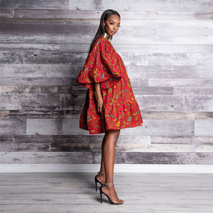 Dashiki Fashion Print Ruffle Sleeve Dress for Women