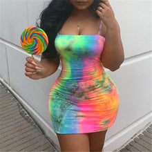 Load image into Gallery viewer, Women Sleeveless Slash Neck Tie Dyed Print Mini Pencil Dress