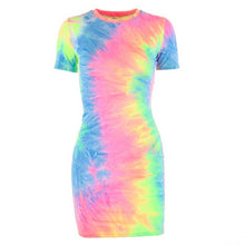 Load image into Gallery viewer, Women Sleeveless Slash Neck Tie Dyed Print Mini Pencil Dress