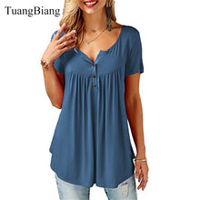 Load image into Gallery viewer, Women Summer V-Neck Short Sleeve Sexy Long Style Tops