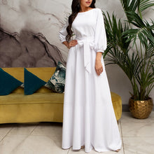 Load image into Gallery viewer, Vintage Bow Tie Long White Lantern Sleeve Women Dress Beautiful