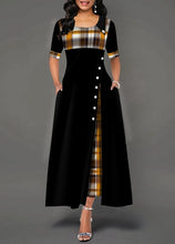 Load image into Gallery viewer, Plaid Print Button Maxi Dress Half Sleeve Round Party Dress Woman