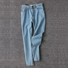 Load image into Gallery viewer, Ladies boyfriend jeans for women mom high waist blue casual pencil denim pants