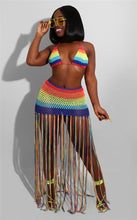 Load image into Gallery viewer, ANJAMANOR Rainbow Crochet Tassel Sexy 2 Piece Set Crop Top and Skirt Beach Party Club Birthday Outfits for Women D48-AC97