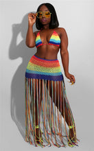 Load image into Gallery viewer, ANJAMANOR Rainbow Crochet Tassel Sexy 2 Piece Set Crop Top and Skirt Beach Party Club Birthday Outfits for Women D48-AC97