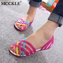 Load image into Gallery viewer, MCCKLE Women Jelly Shoes Rainbow Summer Sandals Female Flat Shoes Ladies Slip On Woman Candy Color Peep Toe Women&#39;s Beach Shoes