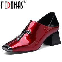 Load image into Gallery viewer, Leather Women Pumps New Fashion Elegant Square Toe Hoof Heels Party Shoes