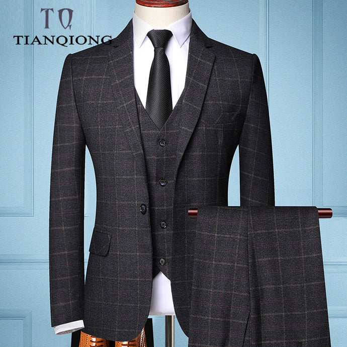 Men's Fashion Formal Business Plaids Suit