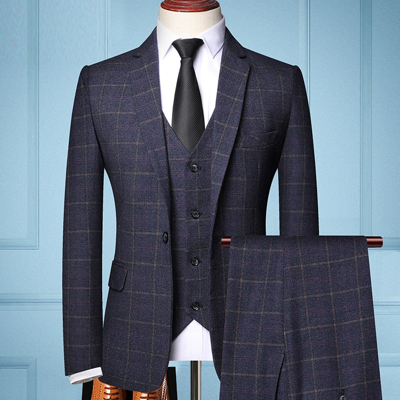 Men's Fashion Formal Business Plaids Suit