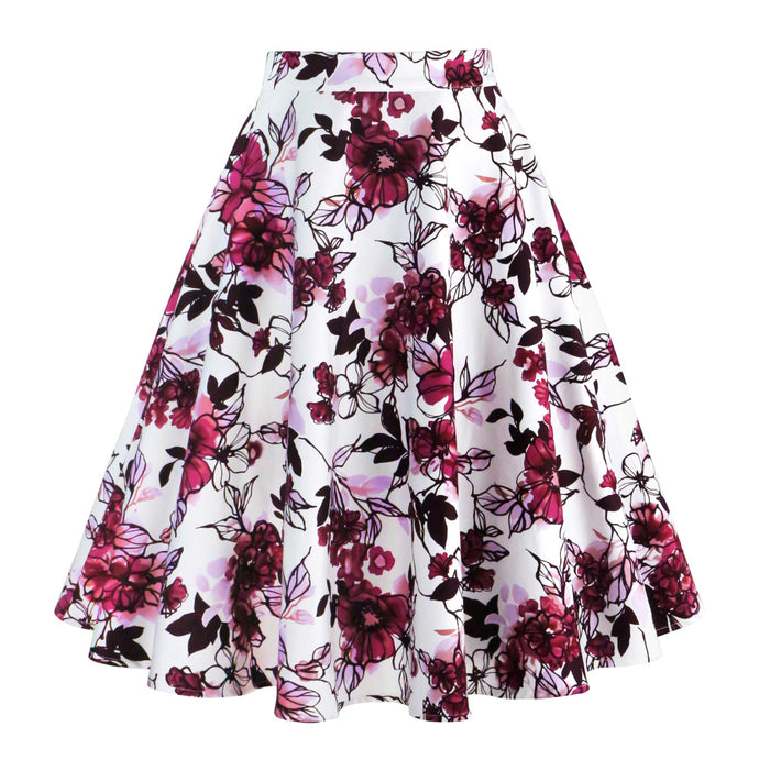 A Line Vintage Floral Skirt 50's Pin up Style Rockabilly Swing Skirts Women Retro High Waist Midi Skirt