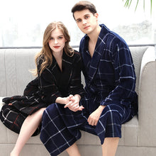 Load image into Gallery viewer, Men Winter Plaid Plus Size Long Coral Fleece Bathrobe