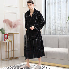 Load image into Gallery viewer, Men Winter Plaid Plus Size Long Coral Fleece Bathrobe