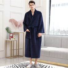 Load image into Gallery viewer, Men Winter Plaid Plus Size Long Coral Fleece Bathrobe