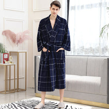 Load image into Gallery viewer, Men Winter Plaid Plus Size Long Coral Fleece Bathrobe