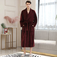 Load image into Gallery viewer, Men Winter Plaid Plus Size Long Coral Fleece Bathrobe