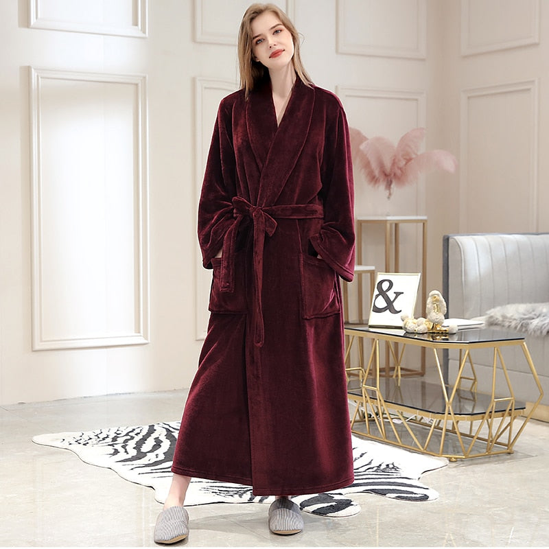 Men Winter Plaid Plus Size Long Coral Fleece Bathrobe