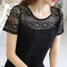 Load image into Gallery viewer, Ladies Office Shirt White Lace Blouse Short Sleeve Crochet Hollow Out Tops