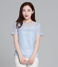 Load image into Gallery viewer, Ladies Office Shirt White Lace Blouse Short Sleeve Crochet Hollow Out Tops