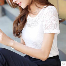 Load image into Gallery viewer, Ladies Office Shirt White Lace Blouse Short Sleeve Crochet Hollow Out Tops