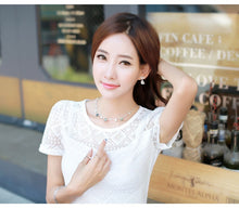 Load image into Gallery viewer, Ladies Office Shirt White Lace Blouse Short Sleeve Crochet Hollow Out Tops