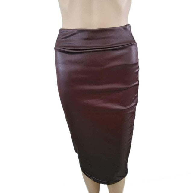 Women High Waist Faux Leather Pencil Skirt Body con Skirt Solid Sexy