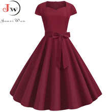 Load image into Gallery viewer, Women Vintage Solid Red Party Dresses &amp; Belt