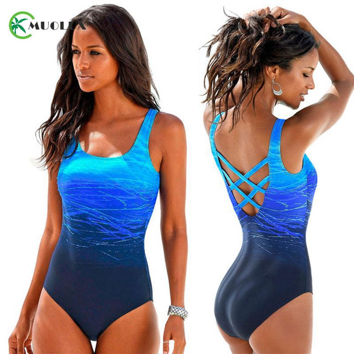 Cross Back Women Vintage One Piece Swimwear