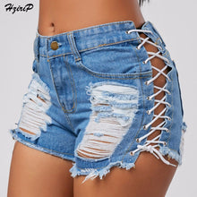 Load image into Gallery viewer, Women Denim Shorts Ripped Short Jeans Tassel Lace Up