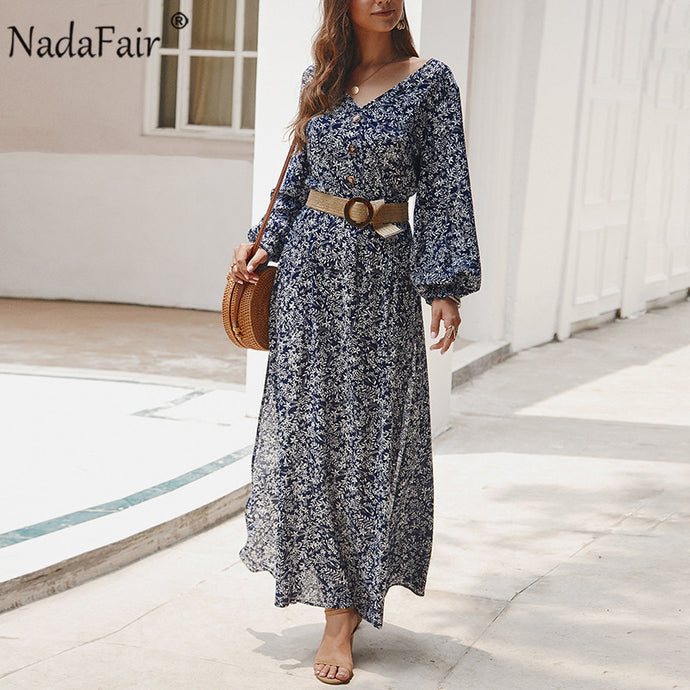 Lantern Long Sleeve Vintage Floral Maxi Summer Women Dress