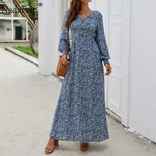 Load image into Gallery viewer, Lantern Long Sleeve Vintage Floral Maxi Summer Women Dress
