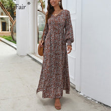 Load image into Gallery viewer, Lantern Long Sleeve Vintage Floral Maxi Summer Women Dress