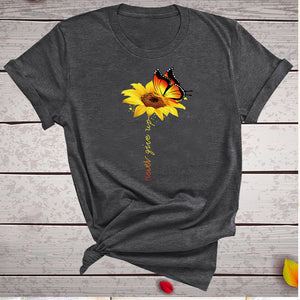 Aesthetic Cotton T Shirt Women Graphic Tees Shirt Sun Flower Butterfly T-shirt Never Give Up