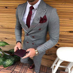 Latest Double Breasted Men Suit Slim Fit Tuxedo Jacket with Pants Set