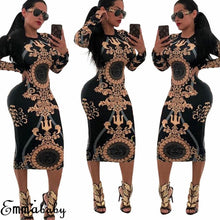Load image into Gallery viewer, Women Casual O-neck Print Long Sleeve Bodycon Party Long Dress Ladies Sexy Striped Clubwear Dresses