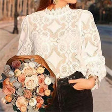 Load image into Gallery viewer, Women Lace Blouse Elegant Formal Embroidery Long Sleeve White Shirts Blouse Tops