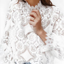 Load image into Gallery viewer, Women Lace Blouse Elegant Formal Embroidery Long Sleeve White Shirts Blouse Tops