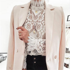 Women Lace Blouse Elegant Formal Embroidery Long Sleeve White Shirts Blouse Tops