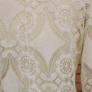 Women Lace Blouse Elegant Formal Embroidery Long Sleeve White Shirts Blouse Tops