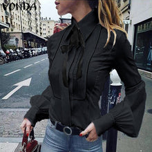 Load image into Gallery viewer, Ladies Office Shirt 2019 Autumn Blouse Women Sexy Lantern Sleeve Turn-down Collar Shirt Casual Tops